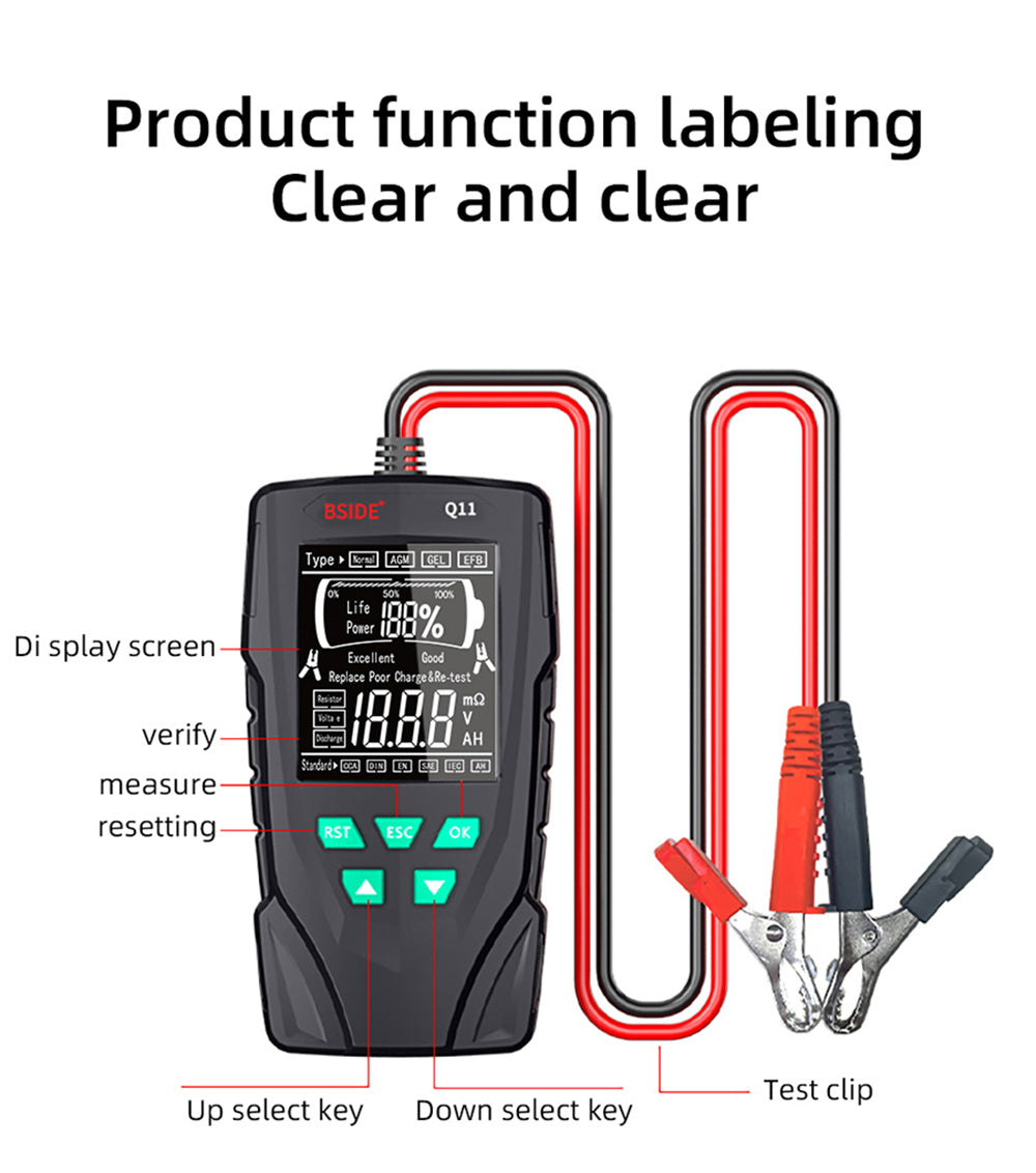 Probador de batería de coche BSIDE Q11, comprobador digital de 12V 24V, analizador de batería de plomo-ácido CCA, herramienta de diagnóstico de detección automática profesional de 3Ah-200Ah