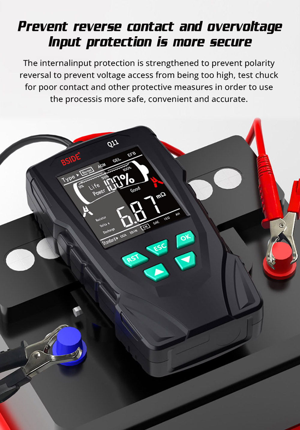 Probador de batería de coche BSIDE Q11, comprobador digital de 12V 24V, analizador de batería de plomo-ácido CCA, herramienta de diagnóstico de detección automática profesional de 3Ah-200Ah