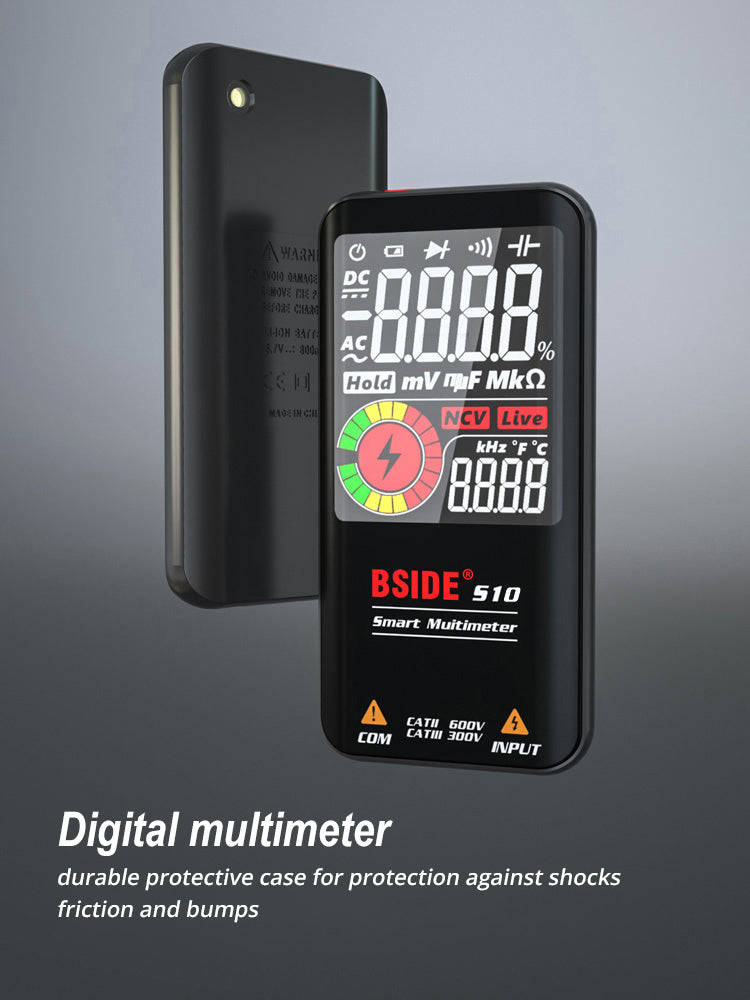 Multímetro digital inteligente BSIDE S10, pantalla LCD a color de 3,5", 9999 cuentas, probador de voltaje CC/CA, condensador, ohmios y diodos, negro - sin batería