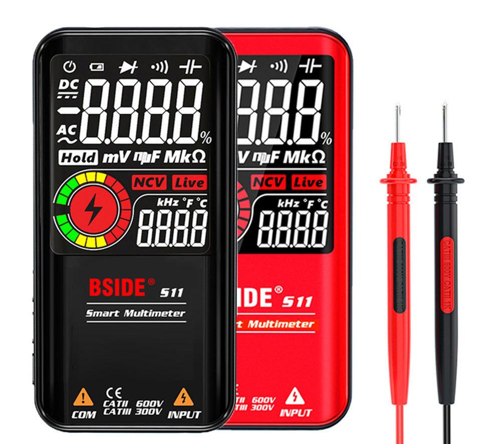 Multímetro digital BSIDE S11, probador inteligente para electricistas, carga USB, pantalla a color EBTN, T-RMS 9999 cuentas, probador de voltaje CC/CA, condensador, ohmios y diodos, negro - con batería