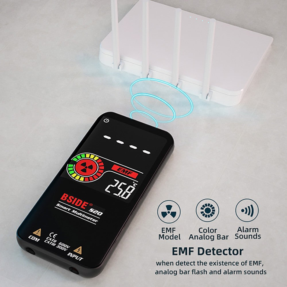 Detector de Radiación Electromagnética BSIDE S20, Multímetro Inteligente, Pantalla a Color, 9999 Cuentas, Rango Automático, Medidor de Alta Precisión, Monitor de Radiación.