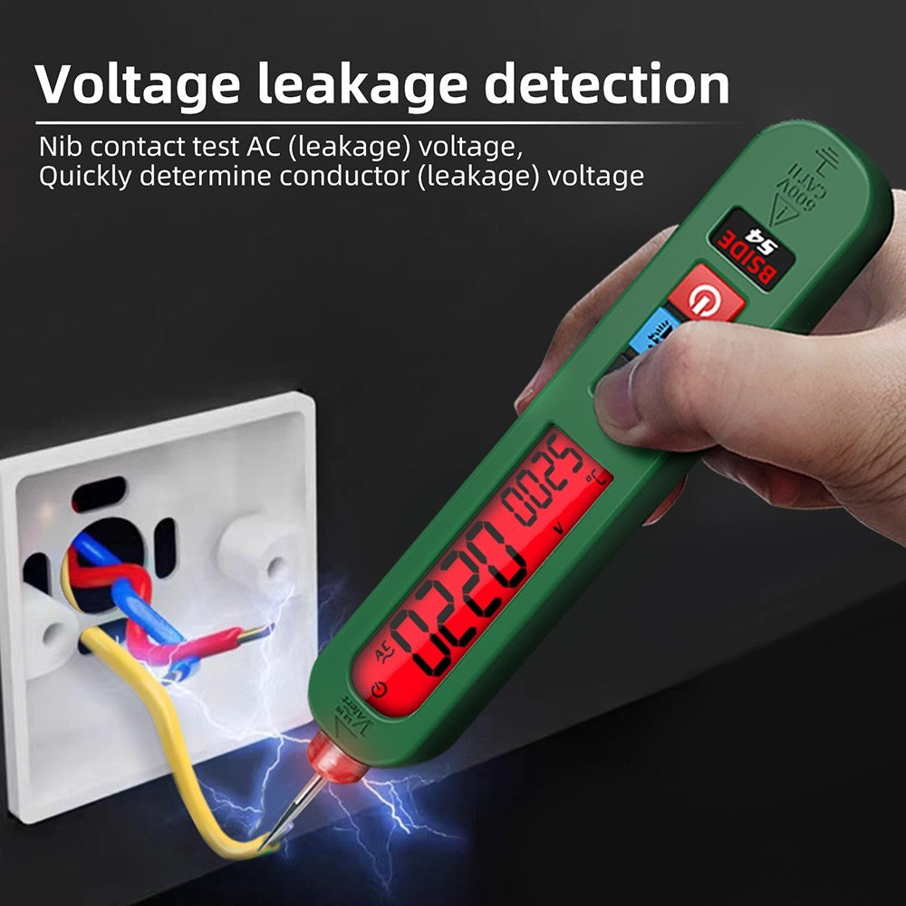 Comprobador de voltaje inteligente BSIDE S4, rango automático 12-300 V, sin contacto, detección de cable vivo/neutro, linterna LED, pantalla LCD - Verde