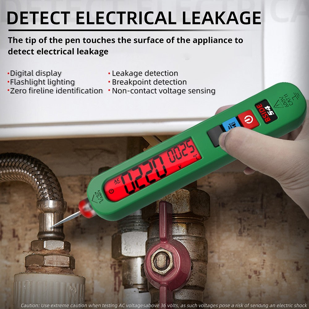Comprobador de voltaje inteligente BSIDE S4, rango automático 12-300 V, sin contacto, detección de cable vivo/neutro, linterna LED, pantalla LCD - Verde