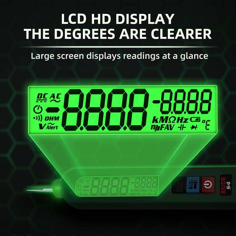Comprobador de voltaje inteligente BSIDE S4, rango automático 12-300 V, sin contacto, detección de cable vivo/neutro, linterna LED, pantalla LCD - Verde