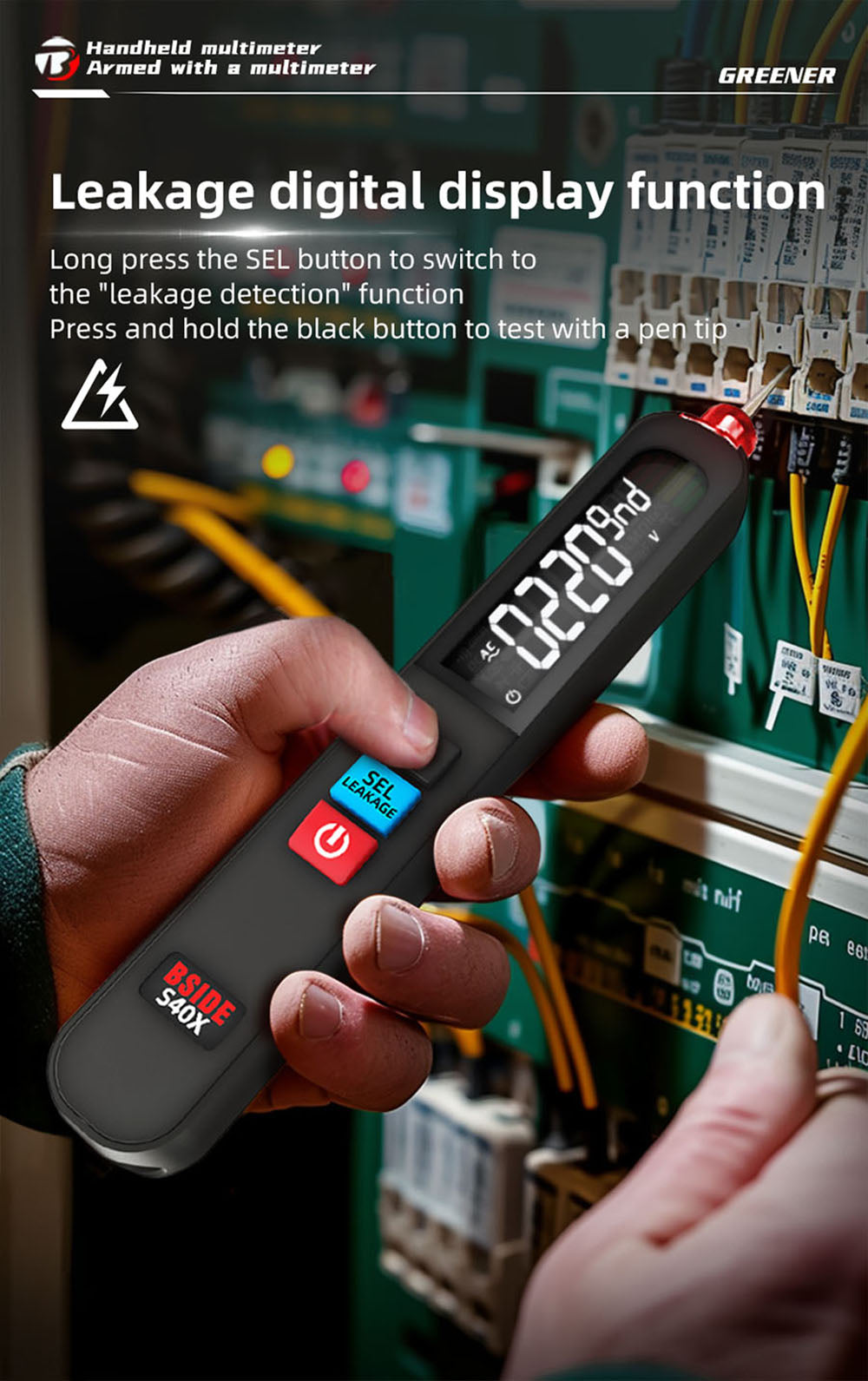 Multímetro digital BSIDE S40X, probador de voltaje de fuga, prueba de resistencia de diodo AC/DC y capacitancia, pantalla LCD, búsqueda de puntos de ruptura, alta precisión, totalmente inteligente, carga USB.