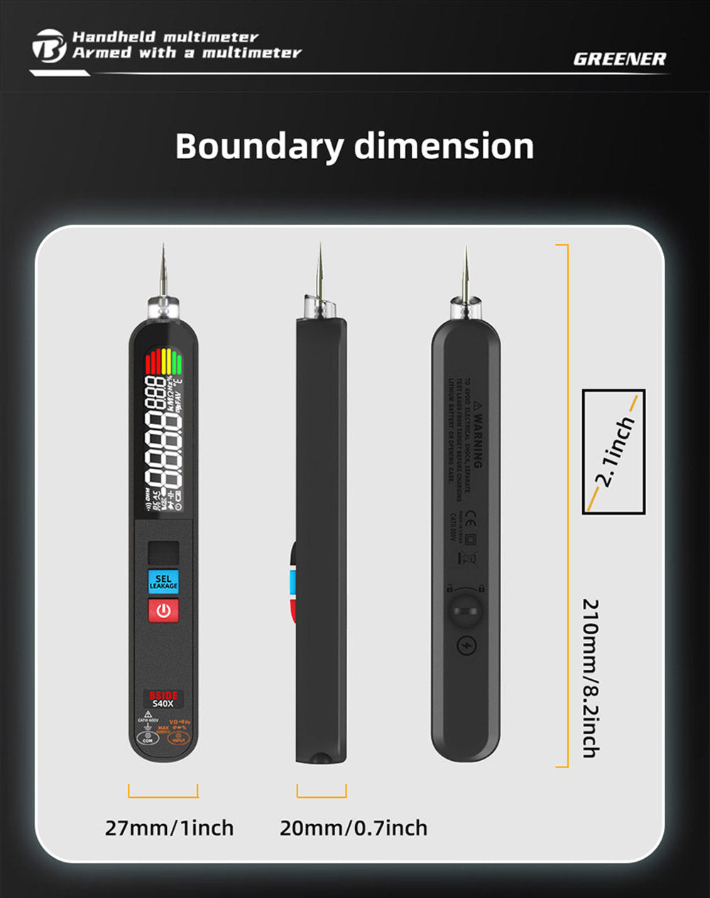 Multímetro digital BSIDE S40X, probador de voltaje de fuga, prueba de resistencia de diodo AC/DC y capacitancia, pantalla LCD, búsqueda de puntos de ruptura, alta precisión, totalmente inteligente, carga USB.