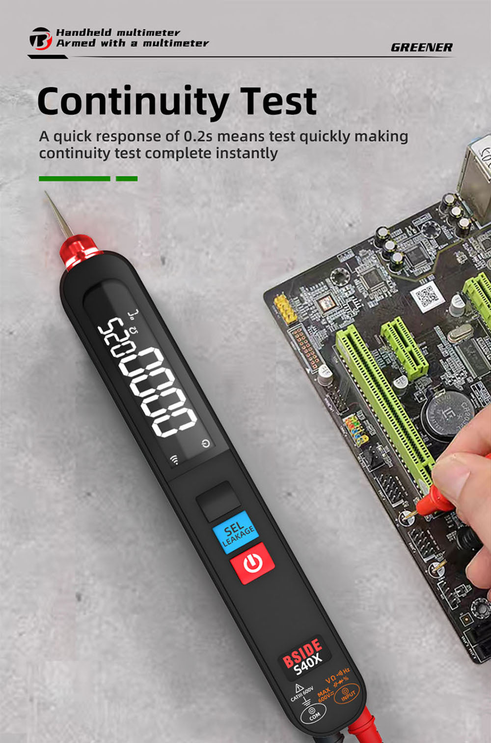 Multímetro digital BSIDE S40X, probador de voltaje de fuga, prueba de resistencia de diodo AC/DC y capacitancia, pantalla LCD, búsqueda de puntos de ruptura, alta precisión, totalmente inteligente, carga USB.