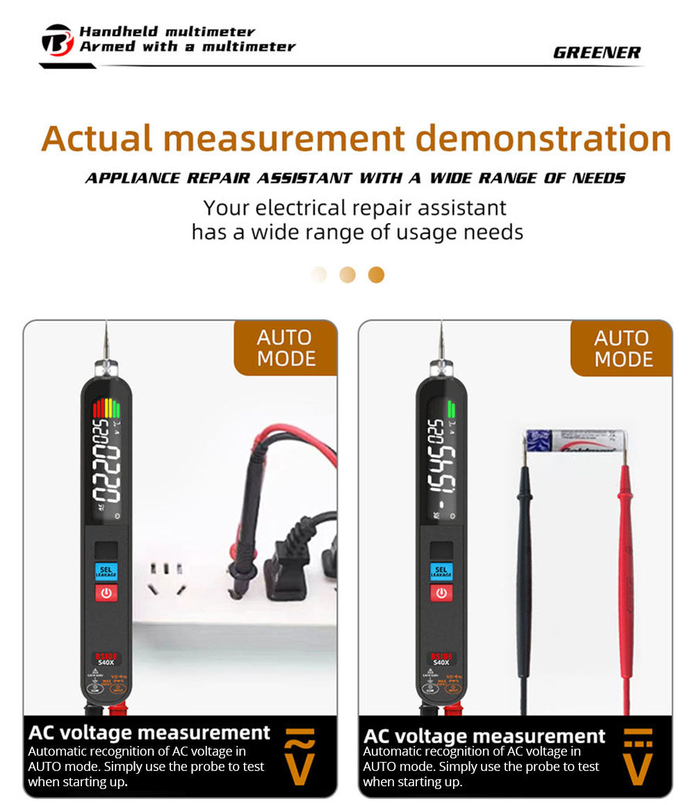 Multímetro digital BSIDE S40X, probador de voltaje de fuga, prueba de resistencia de diodo AC/DC y capacitancia, pantalla LCD, búsqueda de puntos de ruptura, alta precisión, totalmente inteligente, carga USB.