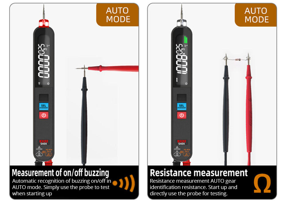 Multímetro digital BSIDE S40X, probador de voltaje de fuga, prueba de resistencia de diodo AC/DC y capacitancia, pantalla LCD, búsqueda de puntos de ruptura, alta precisión, totalmente inteligente, carga USB.