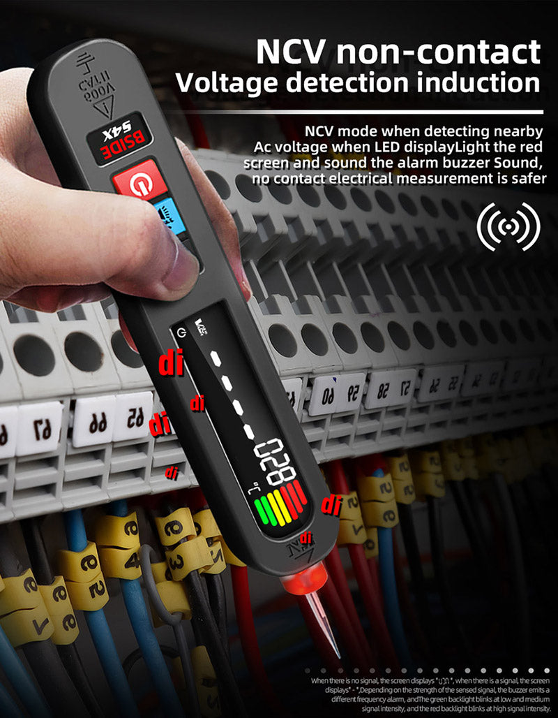 BSIDE S4X Probador de Voltaje tipo Pluma 12V-300V, Pantalla EBTN, Detección sin Contacto, Buscador de Puntos de Ruptura de Cable con Fuga de Corriente, Batería de Litio de 400mAh - Negro
