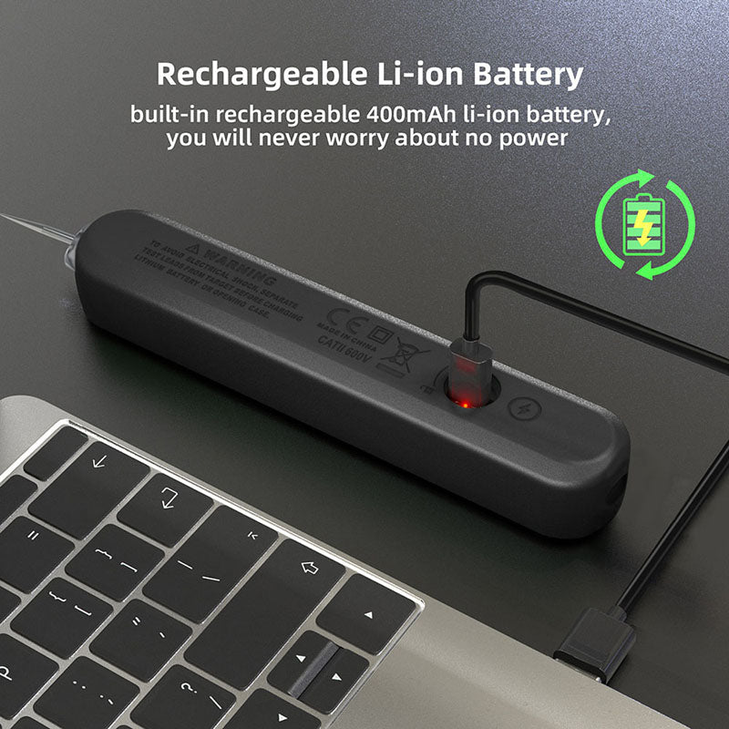 BSIDE S4X Probador de Voltaje tipo Pluma 12V-300V, Pantalla EBTN, Detección sin Contacto, Buscador de Puntos de Ruptura de Cable con Fuga de Corriente, Batería de Litio de 400mAh - Negro