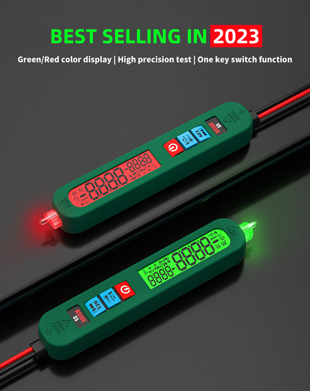 Multímetro digital BSIDE S5, detector de voltaje tipo bolígrafo eléctrico, modelo de carga de reconocimiento automático, inspección de línea de fuego cero por inducción - Verde
