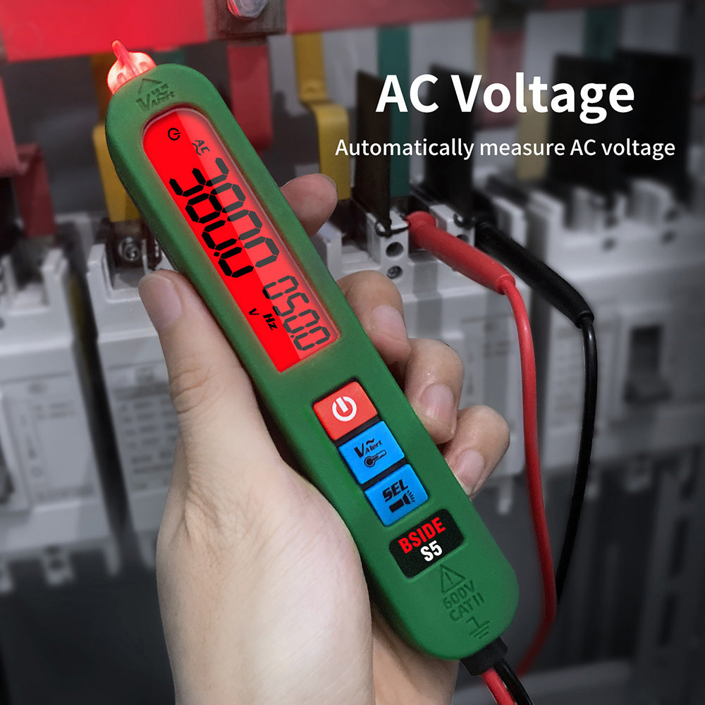 Multímetro digital BSIDE S5, detector de voltaje tipo bolígrafo eléctrico, modelo de carga de reconocimiento automático, inspección de línea de fuego cero por inducción - Verde