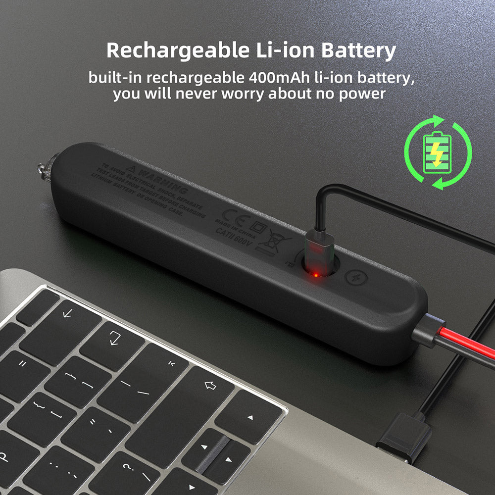Multímetro digital BSIDE S5X, detector de voltaje CA/CC tipo bolígrafo, rango automático, probador de capacitancia, ohmios, diodos, Hz y NCV, linterna LED brillante, batería de iones de litio de 400 mAh, negro - con bolsa.
