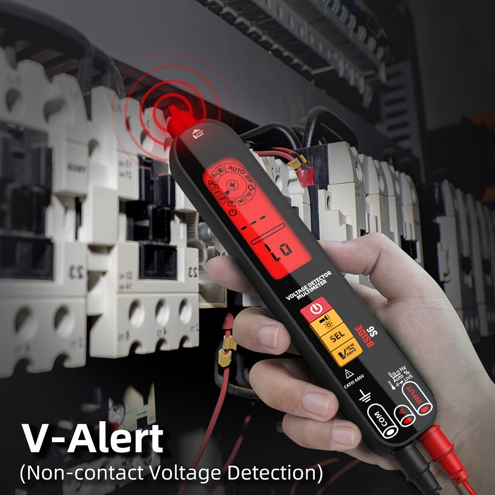 Multímetro detector de voltaje BSIDE S6, bolígrafo detector de voltaje, probador de voltaje CA/CC - Negro