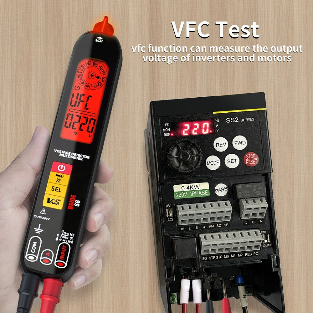 Multímetro detector de voltaje BSIDE S6, bolígrafo detector de voltaje, probador de voltaje CA/CC - Negro