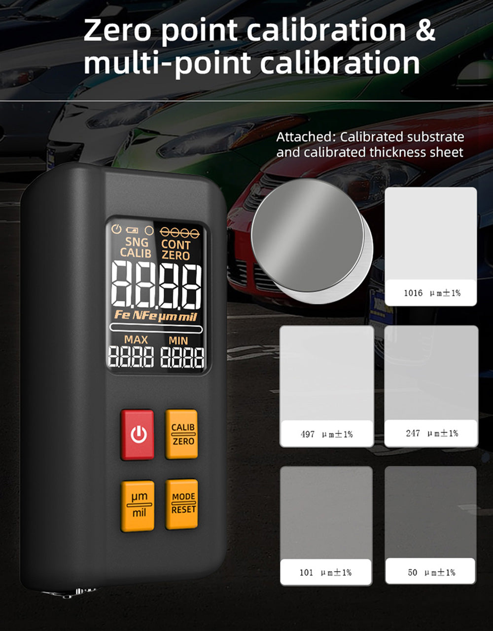 Medidor de espesor de recubrimiento BSIDE T2X, pantalla LCD a color, probador de espesor de película de pintura automotriz recargable, 0,1 micrómetros/0-1500 μm - Negro