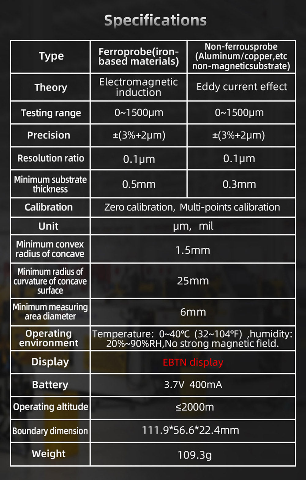 Medidor de espesor de recubrimiento BSIDE T2X, pantalla LCD a color, probador de espesor de película de pintura automotriz recargable, 0,1 micrómetros/0-1500 μm - Negro