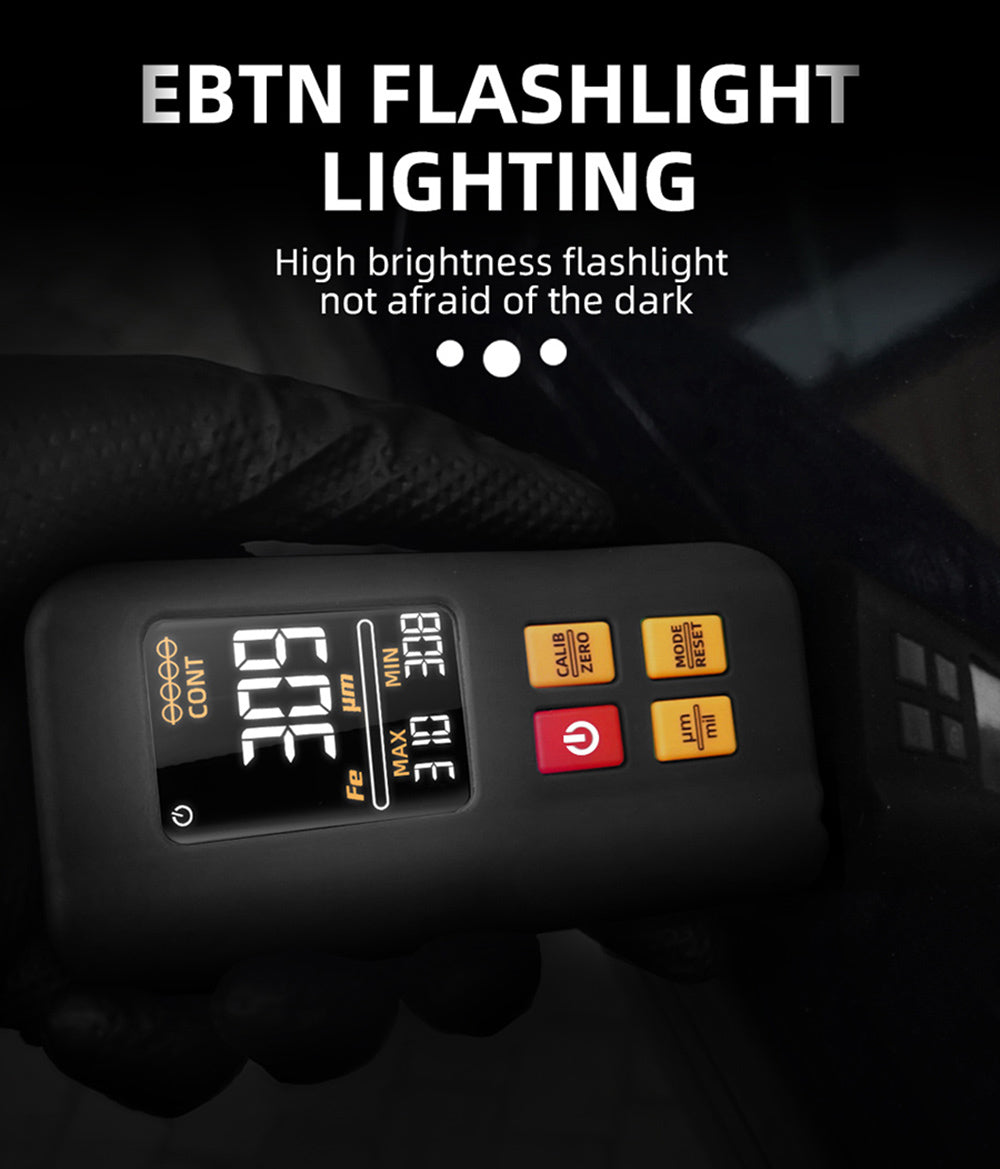 Medidor de espesor de recubrimiento BSIDE T2X, pantalla LCD a color, probador de espesor de película de pintura automotriz recargable, 0,1 micrómetros/0-1500 μm - Negro