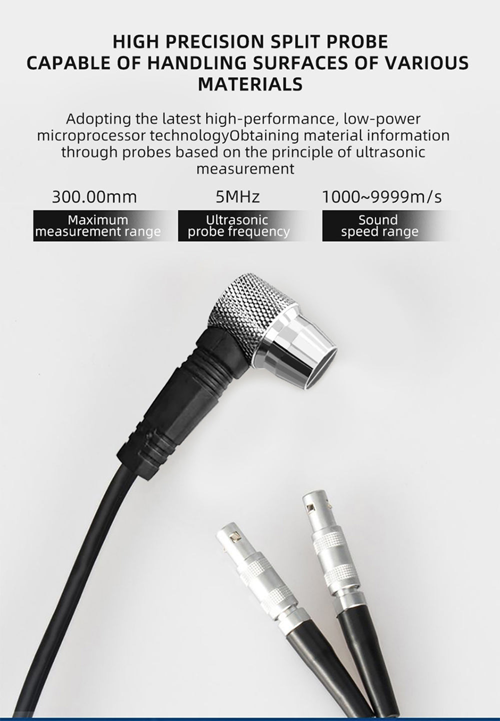 Medidor de espesor ultrasónico BSIDE T7, rango de medición de 0,01-300 mm, pantalla a color TFT de 2,8 pulgadas, con función de linterna, batería de litio de 2000 mA, gris.