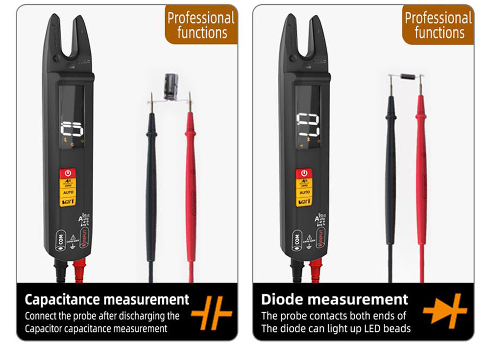 Multímetro digital de pinza BSIDE U1, bolígrafo probador eléctrico, linterna LED brillante, pinzas de corriente DC/AC 100A, corriente T-RMS.