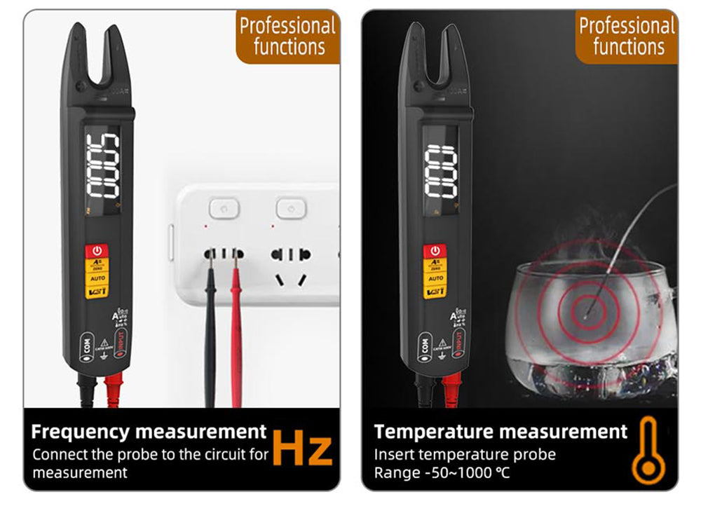 Multímetro digital de pinza BSIDE U1, bolígrafo probador eléctrico, linterna LED brillante, pinzas de corriente DC/AC 100A, corriente T-RMS.