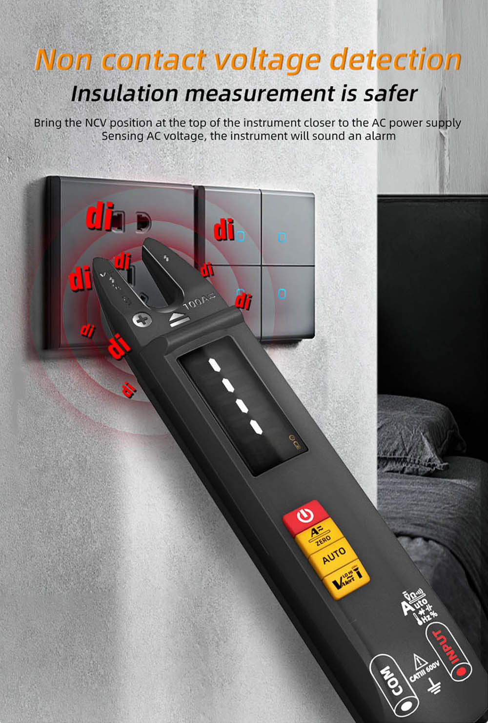 Multímetro digital de pinza BSIDE U1, bolígrafo probador eléctrico, linterna LED brillante, pinzas de corriente DC/AC 100A, corriente T-RMS.
