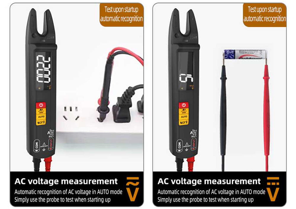 Multímetro digital de pinza BSIDE U1, bolígrafo probador eléctrico, linterna LED brillante, pinzas de corriente DC/AC 100A, corriente T-RMS.