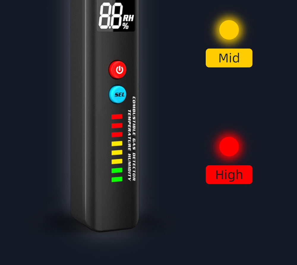 Detector de gas e higrómetro digital BSIDE X4A, analizador de gas combustible, medidor de temperatura y humedad, con alarma sonora y visual, pantalla LCD, sin pilas, con bolsa.