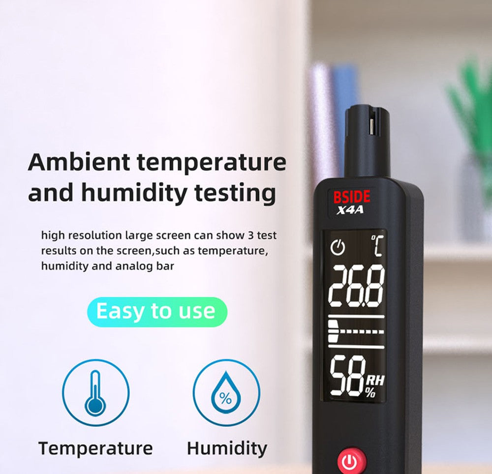 Detector de gas e higrómetro digital BSIDE X4A, analizador de gas combustible, medidor de temperatura y humedad, con alarma sonora y visual, pantalla LCD, sin pilas, con bolsa.