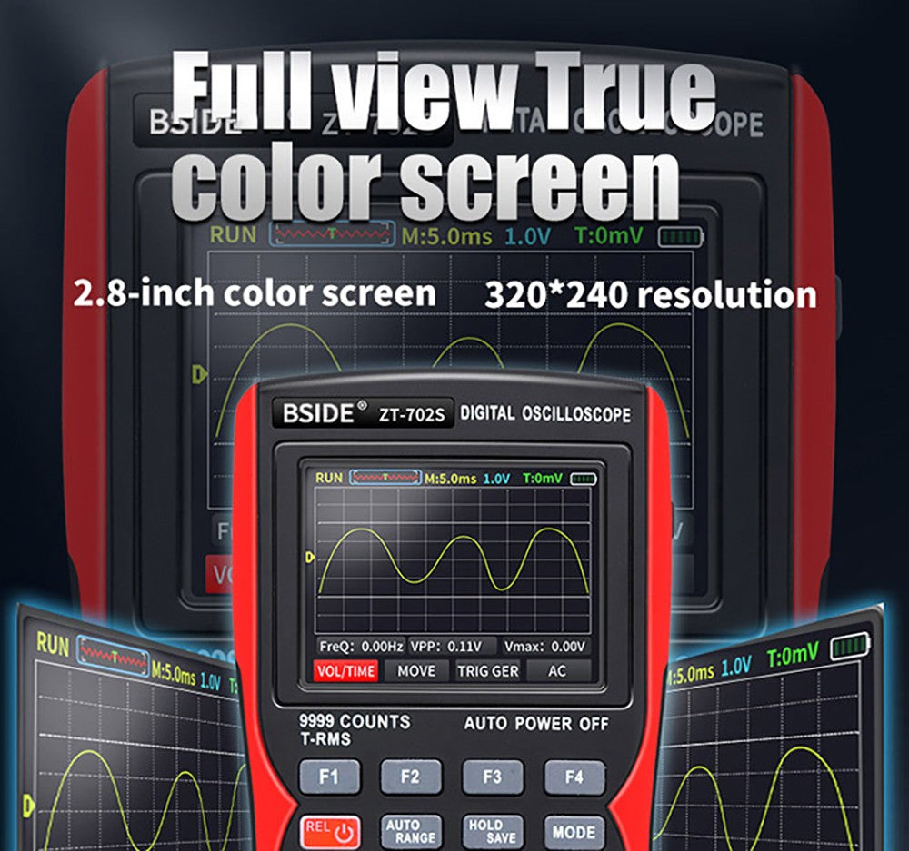 Multímetro digital BSIDE ZT702S, osciloscopio, RMS verdadero automático, medidor de sonda de transistor, forma de onda de PC de 48 M/s y 10 MHz, pantalla LCD de 2,8 pulgadas.
