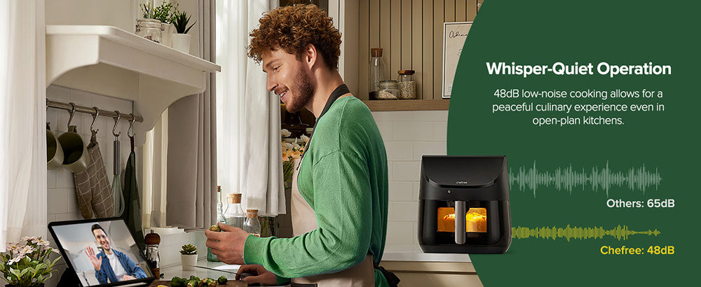 CHEFREE AF500 Freidora de Aire de 6.5L y 1700W, con Termómetro Inteligente con Sonda, 8 Modos de Cocción, Calentamiento Rápido a 230℃, Recordatorio para Agitar - Negro