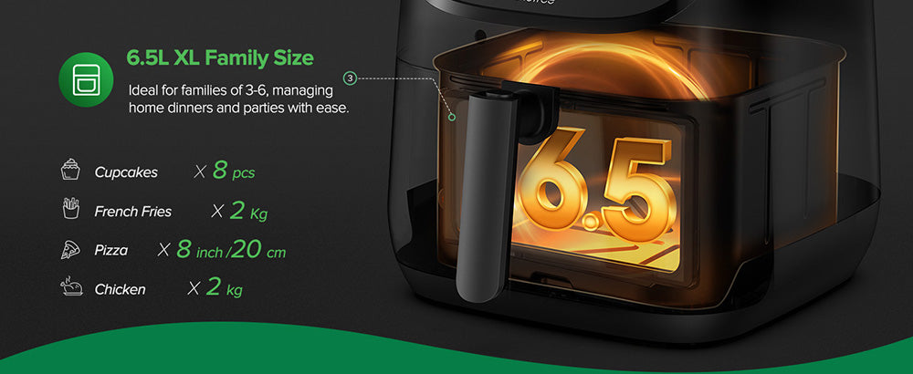 CHEFREE AF500 Freidora de Aire de 6.5L y 1700W, con Termómetro Inteligente con Sonda, 8 Modos de Cocción, Calentamiento Rápido a 230℃, Recordatorio para Agitar - Negro