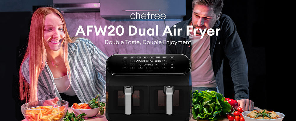 CHEFREE AFW20 Freidora de Aire Dual, con Ventana de Visualización, Tamaño Familiar de 8L, Antiadherente, 8 Programas Inteligentes en 1, Apta para Lavavajillas, Asa, Grilla, Hornea y Deshidrata