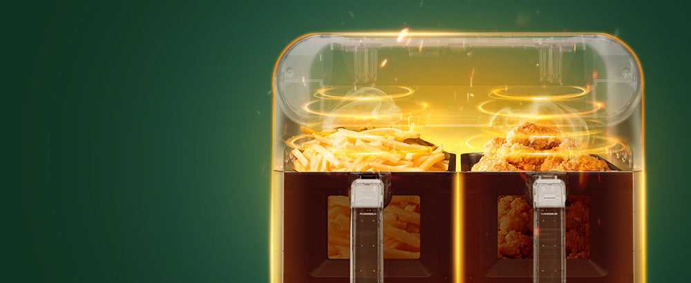 CHEFREE AFW20 Freidora de Aire Dual, con Ventana de Visualización, Tamaño Familiar de 8L, Antiadherente, 8 Programas Inteligentes en 1, Apta para Lavavajillas, Asa, Grilla, Hornea y Deshidrata