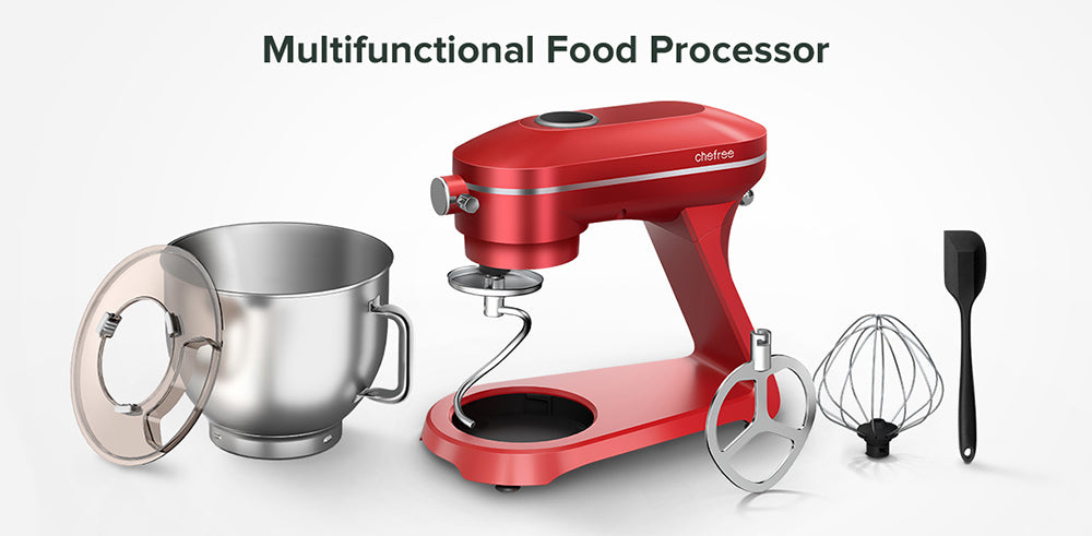 Batidora amasadora de cocina Chefree M500, bol de acero inoxidable de 7L, máquina para masa, 10 niveles de velocidad, 3 accesorios de mezcla, potencia de 1800W, roja.