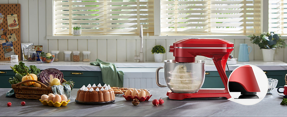 Batidora amasadora de cocina Chefree M500, bol de acero inoxidable de 7L, máquina para masa, 10 niveles de velocidad, 3 accesorios de mezcla, potencia de 1800W, roja.