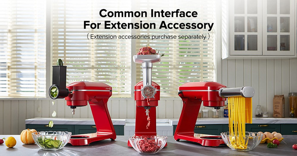 Batidora amasadora de cocina Chefree M500, bol de acero inoxidable de 7L, máquina para masa, 10 niveles de velocidad, 3 accesorios de mezcla, potencia de 1800W, roja.