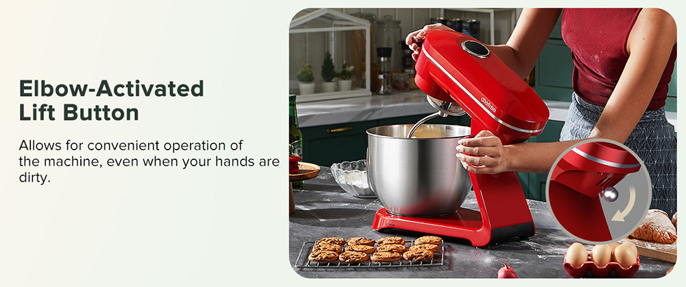 Batidora amasadora de cocina Chefree M500, bol de acero inoxidable de 7L, máquina para masa, 10 niveles de velocidad, 3 accesorios de mezcla, potencia de 1800W, roja.