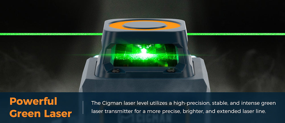 Nivel láser CIGMAN CM-701SE 3x360° de 12 líneas, autonivelante, línea cruzada verde 3D, con mando a distancia y soporte magnético en forma de L, alcance de hasta 50 m, protección contra agua y polvo IP54.