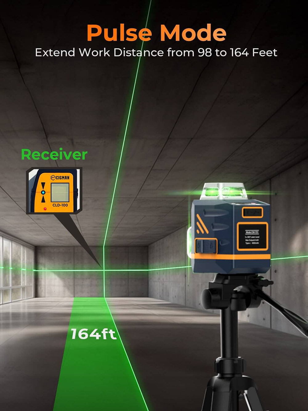Nivel Láser CIGMAN CM-701T 3x360° con Trípode de 1,5 m, Control Remoto, Autonivelación, Batería de 4000 mAh
