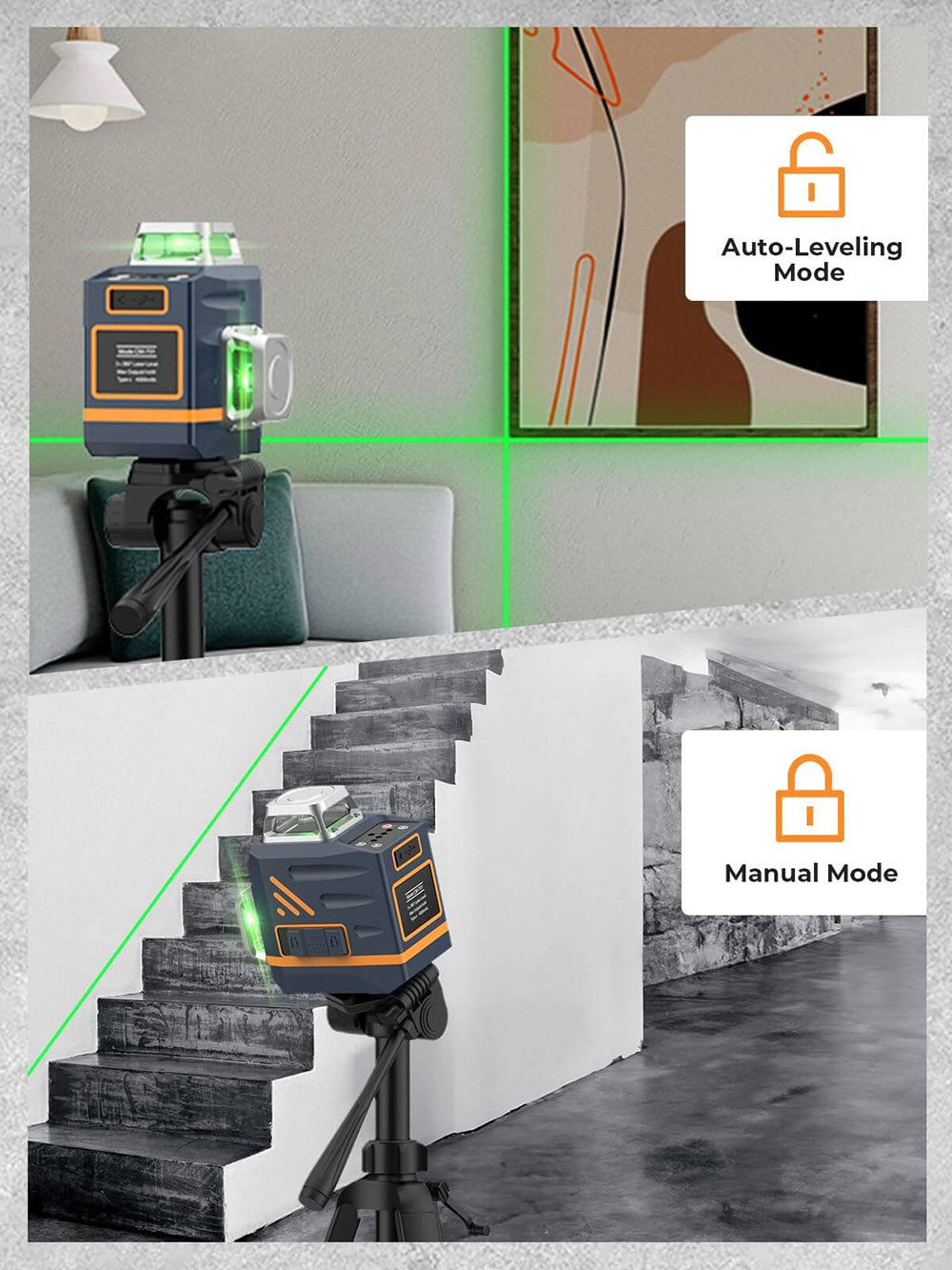 Nivel Láser CIGMAN CM-701T 3x360° con Trípode de 1,5 m, Control Remoto, Autonivelación, Batería de 4000 mAh