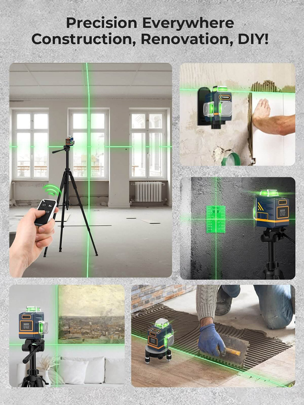 Nivel Láser CIGMAN CM-701T 3x360° con Trípode de 1,5 m, Control Remoto, Autonivelación, Batería de 4000 mAh