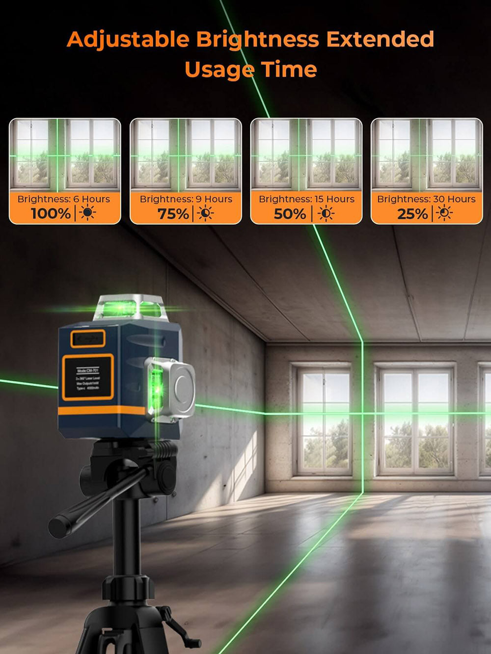 Nivel Láser CIGMAN CM-701T 3x360° con Trípode de 1,5 m, Control Remoto, Autonivelación, Batería de 4000 mAh