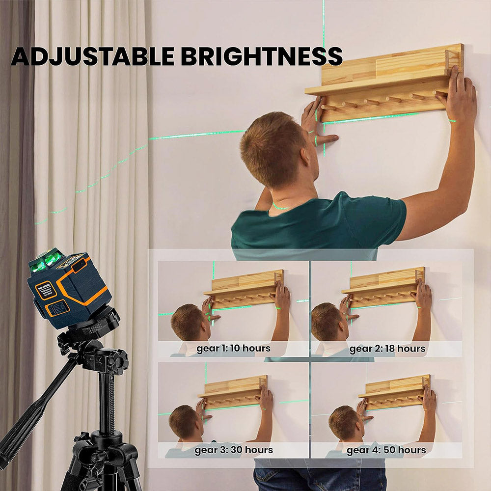 Nivel Láser CIGMAN CM-720SE 2x360° de 8 líneas, línea cruzada verde, autonivelante, IP54 a prueba de goteo y polvo, con base magnética en forma de L recargable tipo C.