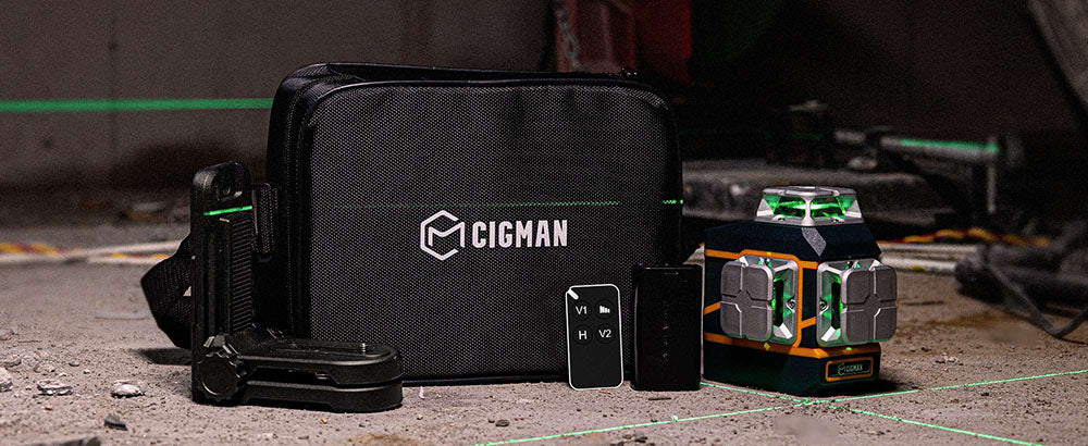 Nivel láser autonivelante CIGMAN CM-801 3x360°, línea cruzada verde 3D, IP54, con baterías duales recargables, control remoto y soporte magnético en forma de L.