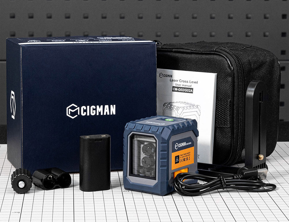 Nivel Láser de 2 Líneas CIGMAN CM-G02, autonivelante, con batería recargable de iones de litio de 1000 mAh.