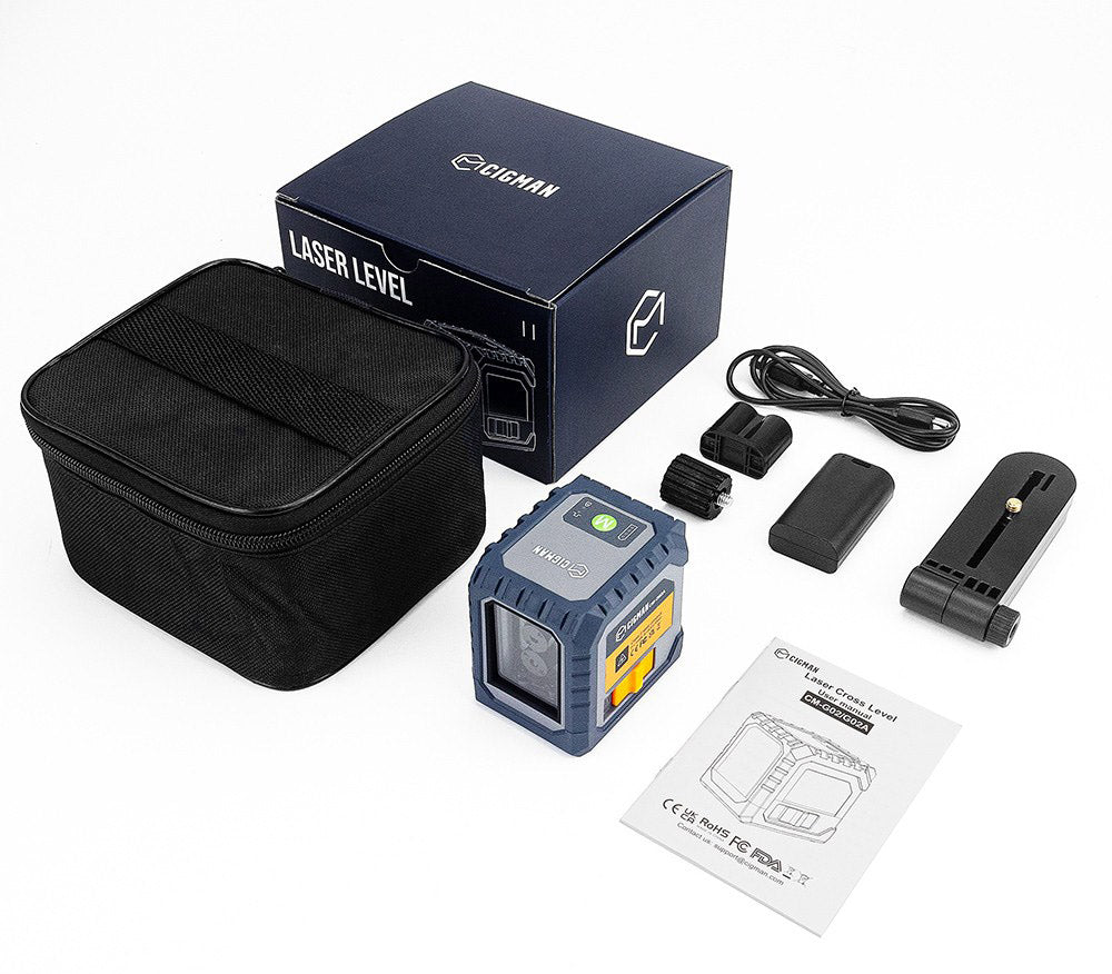 Nivel Láser de 2 Líneas CIGMAN CM-G02, autonivelante, con batería recargable de iones de litio de 1000 mAh.