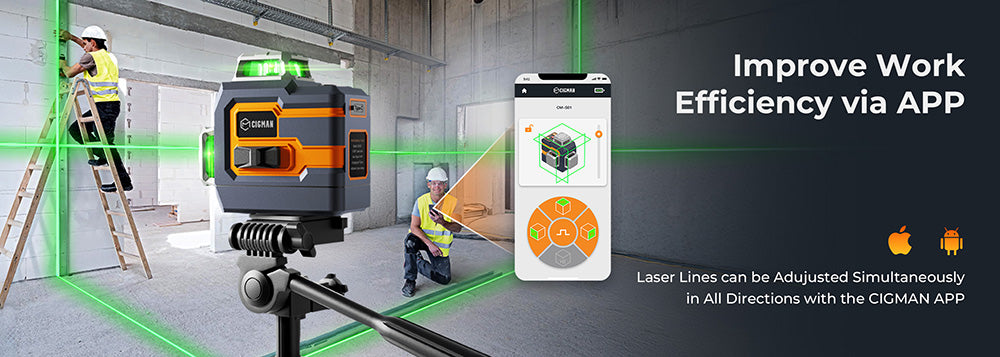 Nivel Láser de 12 Líneas CIGMAN CM-S01, con Control por APP, 3x360°, Nivelación Automática y Modo Manual, Atenuación Continua, 30h de Tiempo Máx. de Uso, Resistente al Agua IP54