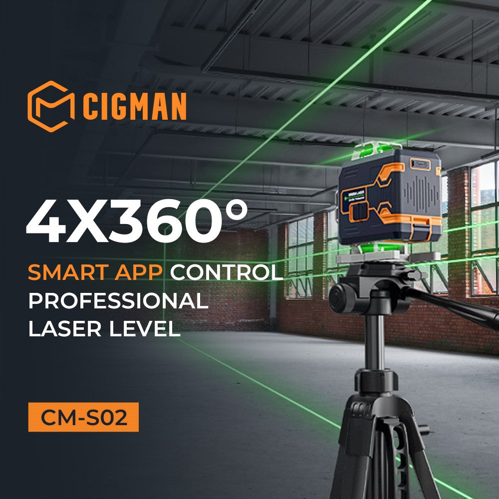 Nivel Láser CIGMAN CM-S02 4x360° de 16 líneas, control por APP, pantalla LCD, tiempo de funcionamiento ultra prolongado de 40 horas.